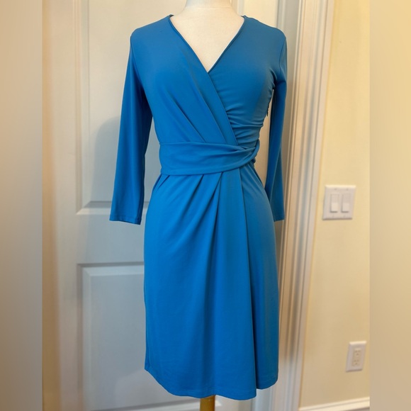 Talbots Dresses & Skirts - Talbots Cerulean Blue Long Sleeve V-Neck Faux Wrap Dress